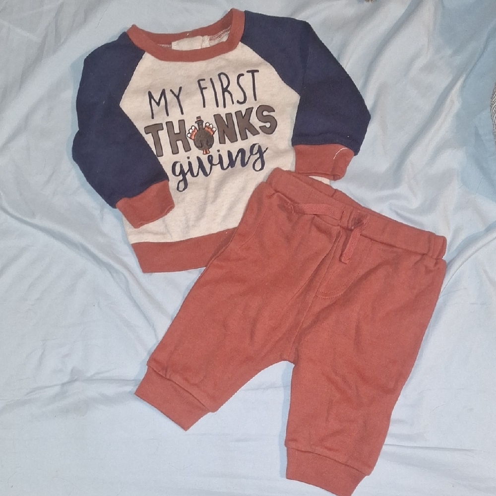 Kids Thanksgiving Jogger Set - Navy and Rust